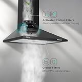 CIARRA CBCB6201 Dunstabzugshaube 60 cm 370 m³/h mit CBCF002X2 Aktivkohlefilter,Abluft Umluft Abzugshaube Edelstahl 3 Leistungsstufen LED Beleuchtung Wandmontage Wandhaube Wandabzugshaube,Schwarz - 3