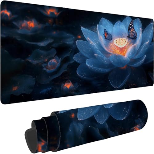 Mouse Mat 1400 x 700 x 3mm Large Mouse Mat Non Slip Rubber Base, Soft Textured Surface with Stitched Edges, Waterproof Desk Mat for PC, Laptop, Laser Mice for Office, Black Flower Printing xn-234