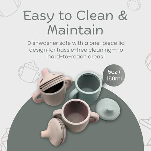 KIDSco. Silicone Sippy Cups (2 Pack) – Soft Spout & Easy Grip Handles for Babies 6+ months, Plastic Free, Toxic Free Silicone, Leak-Resistant, Dishwasher Safe (Green and Sandy Shore) by KIDSco. - Used condition - Image 4