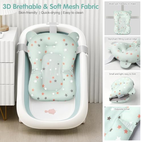 Image of Colorlife Baby Bath Seat Support Net Infant Bathing Seat Support Mat, Adjustable Comfortable Non-Slip Three-Pointed Baby Shower Net Bathtub Sit Up Mesh for Newborn 0-12 Months-Green Star(No Bathtub)