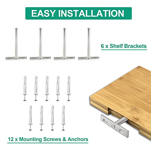 Seimneire 6Pcs 4 Inch Floating Shelf Bracket, Heavy Duty Hidden Shelf Brackets, Brushed Nickel Invisible Shelf Supports With Screws And Wall Plugs, Solid Cold Rolled Steel #TOP1
