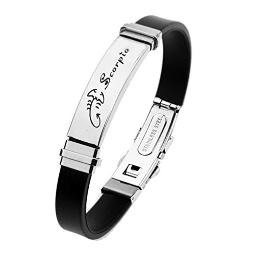 ODETOJOY Homme le signe Bracelet Acier Inoxydable Argenté Noir Silicone Bracelet De Sport 12 Constellations Signes De Zodiaque Gourmette Manchette Wrap...