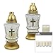 OLShop AG 2er Pack Glas Grablampen Kreuz weiß mit Ölkompolicht und Deckel inkl. 5er Pack Ersatzlichter, Grablicht, Grabkerze, Grableuchte, Grablaterne, Grabschmuck, Trauerlicht