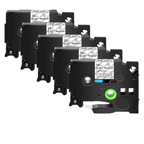 PT-1180 H110���x���v�����^�[�p��TZE-231 TZE-241 TZE-335 TZE-631�ƌ݊����̂��锒�����x���e�[�v��5�p�b�N12mm�u���b�N(White on clear)