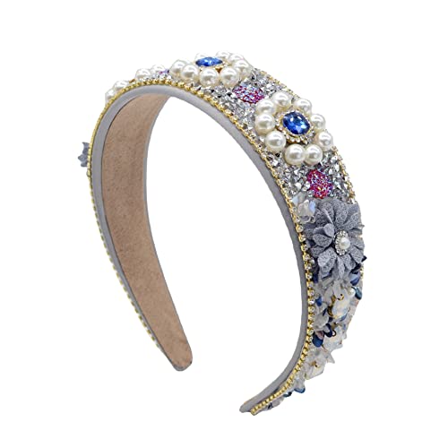 Breiter Rand Strass Stirnband Temperament Haarnadel Perle Retro Kristall Perlen Stirnband Damen Mädchen Party Exquisite Haarschmuck, grau, One size Cover