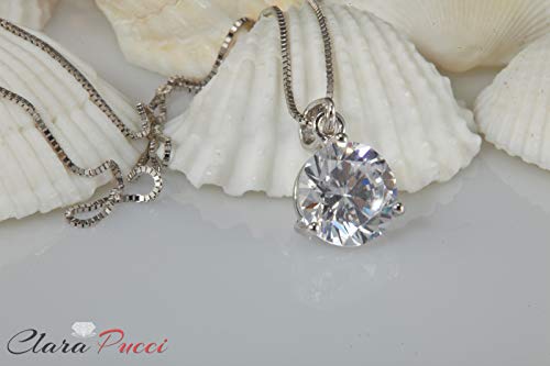 2.05 ct Brilliant Round Cut Stunning Genuine Moissanite Ideal VVS1 D 3-prong Martini Style Solitaire Pendant Necklace With 16" Gold Chain box Solid 14k White Gold, Clara Pucci - Image 3