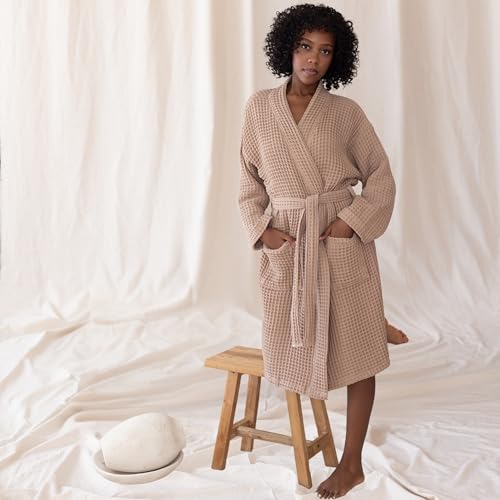 Womens Kimono Waffle Robe - Lightweight 100% Turkish Cotton Housecoat for All-Day Lounging - Bathrobe for Shower2
