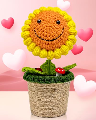 Geirleif Handmade Crochet Sunflower Potted - Vintage Home Decor, Car Dashboard Decor, Eco-Friendly...