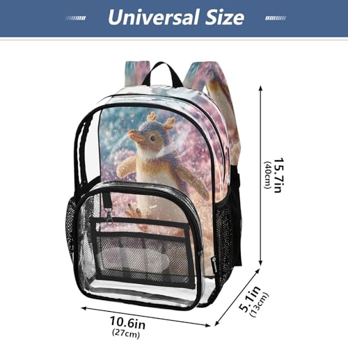 Penguin 3D Funny Clear Backpack Heavy Duty See Through Transparent PVC BookBag for Kids Boy Girl School Work4