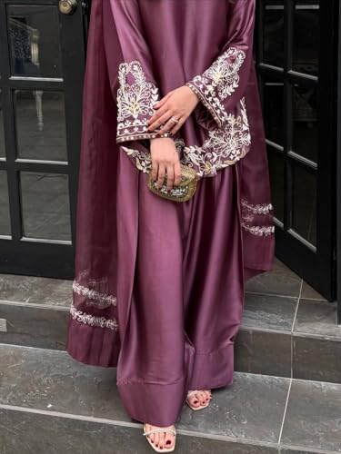 Image of Durwa wondermart Women Silk Crepe Embroidery Work full sleeve v neck with Patiala Gharara with net fabric dupatta set for women