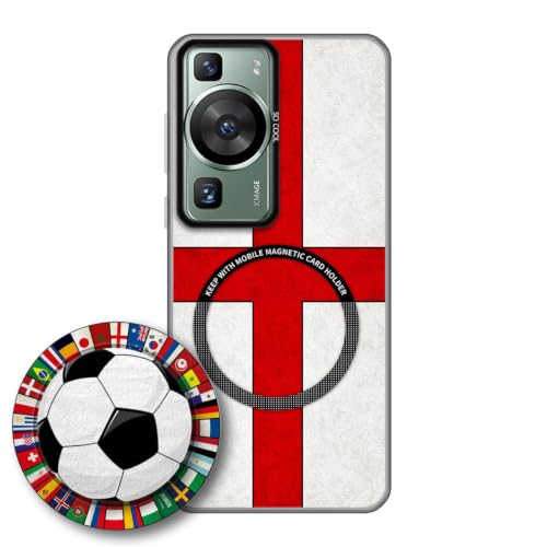 JGOYGYI Case for Huawei P60/P60 Pro with Magnetic Detachable Collapsible Grip Stand, Shockproof Silicone Bumper Cover, England Flag Football Design,Pattern 2