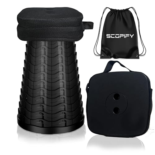 Tabouret Pliant Portable avec Coussin Confort – Siège Télescopique Réglable en Hauteur, Léger et Robuste – Tabouret Pliable de Camping, Randonnée,...