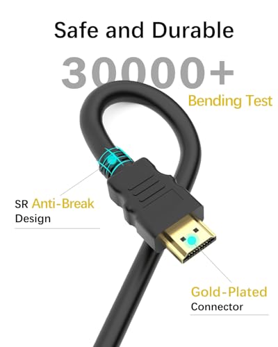 Eaeon 4K HDMI câble HD Haute vitesse HDMI à HDMI 2.0 Câble 1.6FTSupports HDR Vidéo 4K@60Hz 2160p 1080p 3D HDCP 2.2 ARC Compatible homme-homme avec PS5/4/3,Xbox X/S,HDTV, Ordinateur portable, moniteur, projecteur
