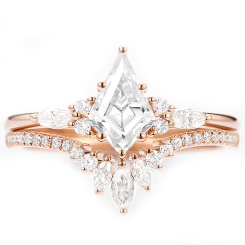 10K/14K/18K Solid Gold Personalized 1.5ct Kite/Pear Cut Moissanite Wedding Ring Set for Women Custom Engraved Antique Kite Shape Moissanite Wedding Band Set 4-18 Size2