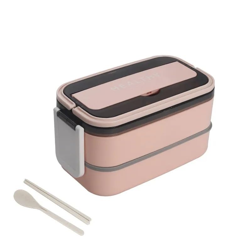 Wosta Air-Tight Japanese Style Lunchbox with Spoon & Chopstick 1400 Ml Lunch Box Bento Box 304 Stainless Steel Leakproof Thermal Food Storage Containers for Adults,Men,Women (Pink)