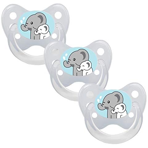 Dentistar Silicone Soother for Newborn - Set of 3 - Size 1 for 0-6 Months - Tooth and Jaw Friendly Dummy with Orthodontic Dental Step - BPA-Free Baby Essentials - Made in Germany | Elephant Cover