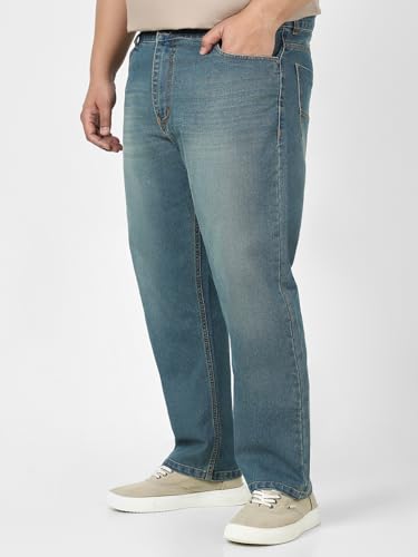Image of Urbano Plus Men's Straight Fit Mid Rise Washed Jeans Stretchable
