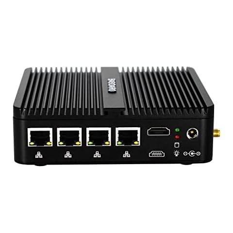 BASOARO 4 LAN Mini Computer Quad Core Celeron J4125, Hardware Firewall for Networks/Gateway Router, 16G RAM 256G SSD, HD Display, SIM Slot, 2 USB 3.0, RS232 COM, WiFi, BT, VPN Server Cover