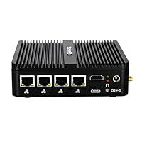 BASOARO Lüfterloser Mini PC, 4 LAN Quad Core Celeron J4125 Pfsense Box, 16G RAM 256G SSD, HDMI Anschluss, 2 USB 3.0 Anschlüsse, 4 USB 2.0 Anschlüsse, RS232 COM Anschluss, WLAN, BT, Windows 10 Pro