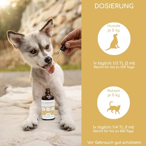 Bio-Bierhefe für Hunde und Katzen | 500 ml flüssige Bierhefe | 100% Bio zur Haut- und Fellpflege, Futterergänzung mit Vitamin B, reich an Mineralien & Spurenelementen, DE-ÖKO-060