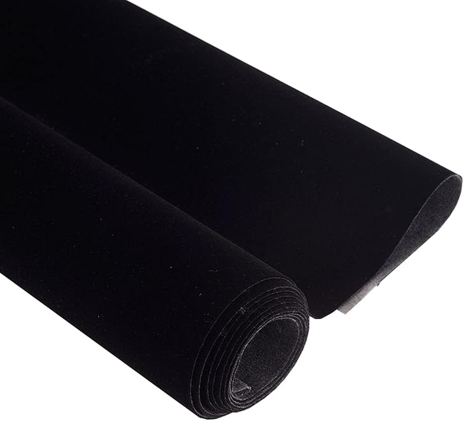 14.5"x78.7" Self Adhesive Velvet Drawer Liner Roll Felt Fabric Velvet Flocking Liner for Jewelry Drawer Box Shelf Crafts (Black)
