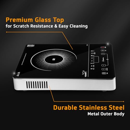 Image of V-Guard VIRC 02 2000 W Electric Infrared Induction Cooktop | Compatible with All Utensils | Touch Panel Control | Stainless Steel Body | Free BBQ Grill | 1 Year Coverage