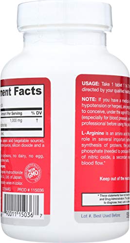 Jarrow Formulas Arginine 1000 Mg - 100 Tablets - Supports Nitric Oxide & Protein Synthesis - Supports Normal Tissue Repair - Men’s Health Formula - Up To 100 Servings, Pack Of 12 #TOP1