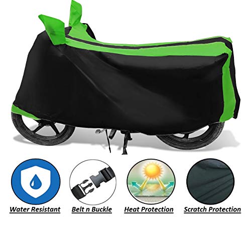 Image of Auto Hub Bike Cover Compatible with TVS Apache RTR 160 with Mirror Pocket, Dustproof, Heat Resistant, Triple Stitched, Apache 160 Bike Cover- Black, Green