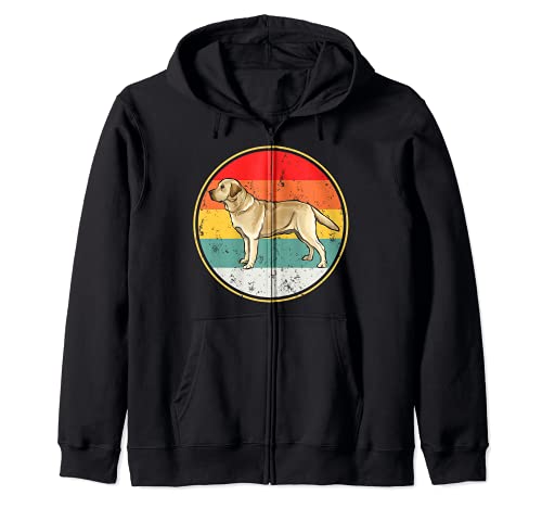 Vintage Retro Sunset Yellow Labrador Retriever Dog Zip Hoodie, Black