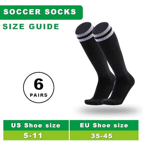 Augctoer 6 Pairs Soccer Socks Breathable Knee High Tube, Striped Football Baseball Softball Team Socks for Men Women Unisex3
