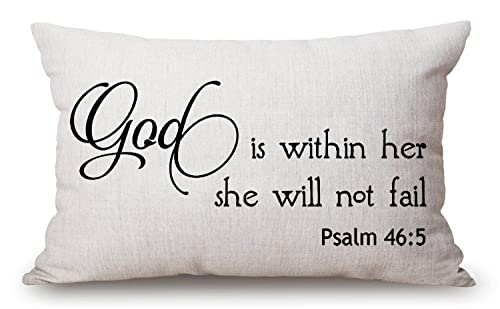 Solekla Pillow Covers with Psalm 46:5 God is Within Her,She Will Not Fall Quote 12" x 20" Farmhouse Rustic Décor Lumbar Pillow Covers with Bible Verse Housewarming Family Room Décor