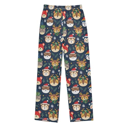 ALAZA Bear Snowflake Christmas Blue Pajama Pants Long Sleep Pant Pajama Bottoms Elastic Waist with Pockets
