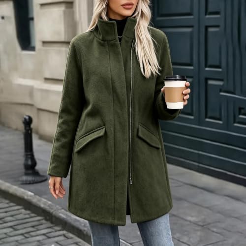Trench Coat Women Zip Up Stand Collar Side Pocket Casual Jacket Fall Winter - image 3