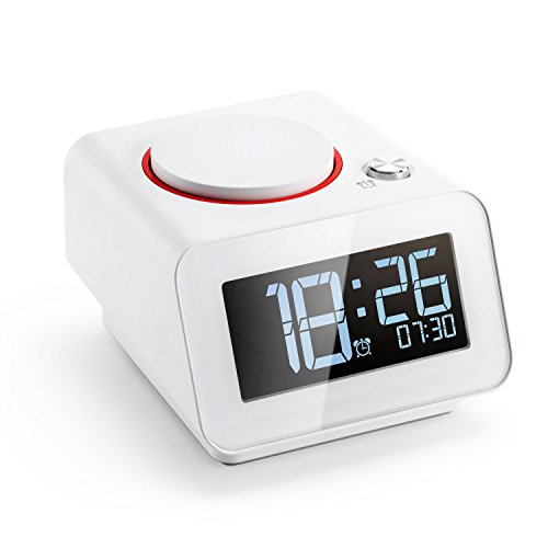 Homtime Loud Alarm Clock for Bedroom with Dual USB Charger Ports for Beside Digital Clock Dimmable Snooze White(with AC Adapter)
