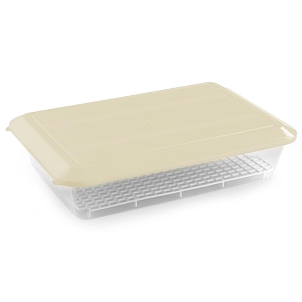Pack 12 Bandejas Descongelar Alimentos 4,2L Tapa Beige y Rejilla Antigoteo | 36 x 24 x 8,5cm. Sin BPA. Recipiente para descongelación más higiénica. Ideal cocinas, restaurantes, hostelería y cátering
