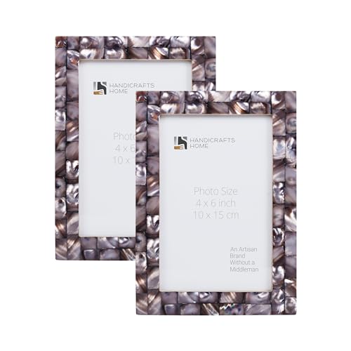Image of Handicrafts Home 4x6 Picture Frames Pack of 2 - Mother of Pearl Collection Handcrafted Photo Frames, Perfect for Wall & Tabletop Display, Ideal Home Decor Gift