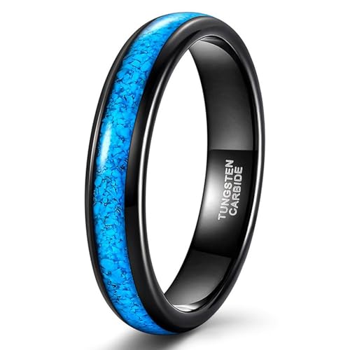 Bague en tungstène et turquoise véritable, anneau de mariage d'exception pour femme
