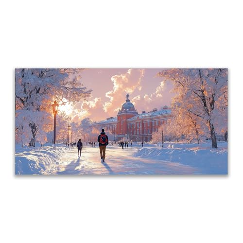 Tableau sur toile hiver Noël BOHUO 50x100cm déco murale moderne salon Or 59
