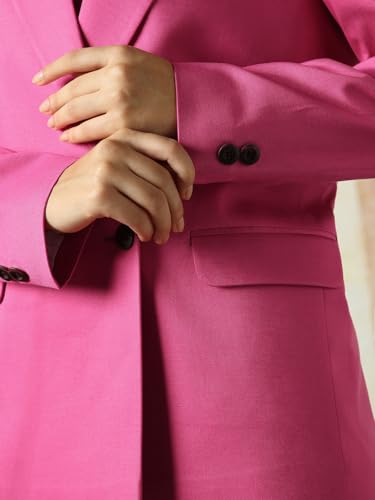 Image of High Star Women Solid Longline Length Oversized Notch Lapel Collar Full Sleeve Blazer