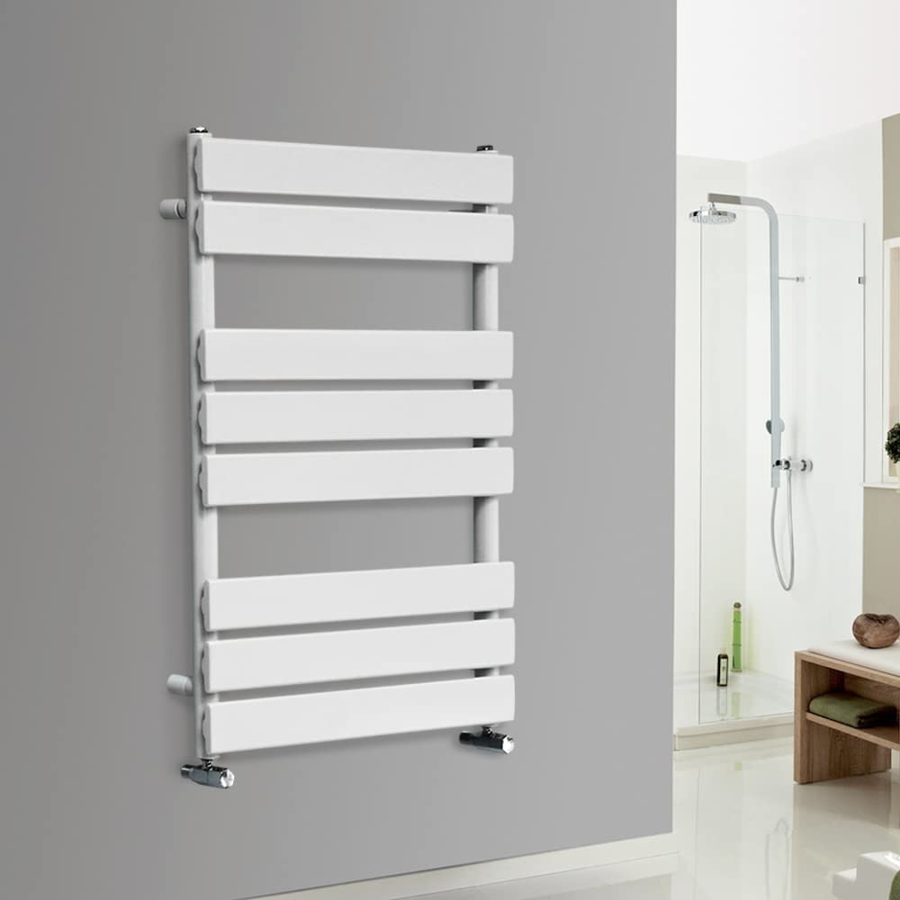 Warmehaus 68mm Pipe Diameter Flat Panel Heated Towel Rail Radiator Ladder Rad 800 x 600mm Bathroom Central Heating White