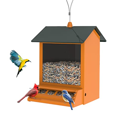 Squirrel-Proof-Bird-Feeders-Outside-Digipettor-Metal-Wild-Bird-House-Feeder-with-Weight-Activated-Perches-4-Feeding-Ports-for-Yard-Garden-Decor-Orange