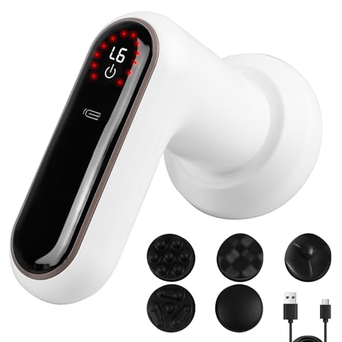 Masajeador anticelulitis eléctrico con 5 cabezales de masaje, 3 modos de masaje, 6 niveles de intensidad, batería de calefacción, dispositivo de celulitis para abdomen, cintura, caderas, piernas