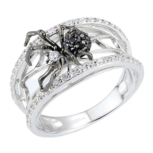 Narica Silver Plated Animal Spider Ring Created Black Spinel CZ Cubic Zirconia Filled Womens Mens Band 7#