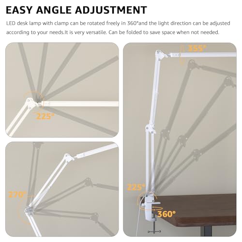 Image of Upgrade Swing Arm LED Desk Lamp with Clamp, 80 LED Beads, 5 Color Modes & 11 Brightness Levels, 360 Adjustable Arm, Eye-Caring Light CRI95, Timer & Memory Function, for Office, Study, Crafting