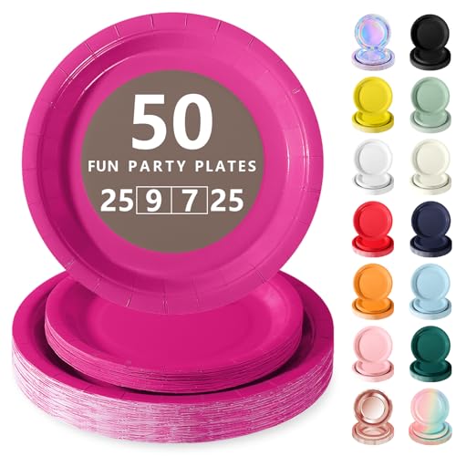 Nkaiso Assiette Jetable Anniversaire, 50 Pièces Rose Pâle Vaisselle en carton - 25 Assiettes Plateaux 23cm & 25 Assiettes Dessert 18cm - Pour Mariage,...