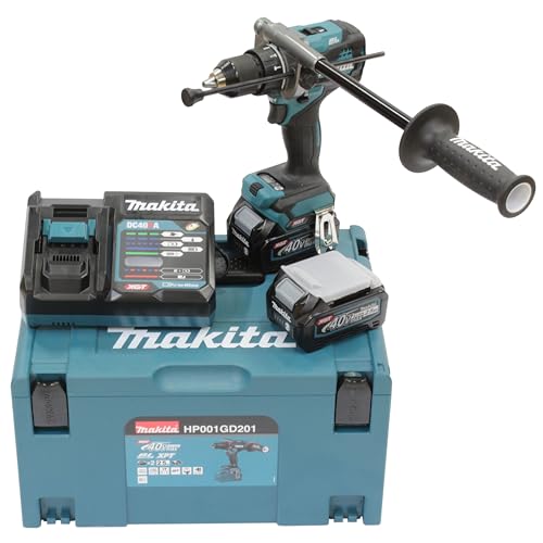 Makita HP001GD201 Akku-Schlagbohrschrauber 40V max. / 2,5 Ah, 2 Akkus + Ladegerät im MAKPAC Petrol