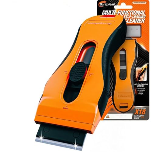 Scraplean Multi-Purpose Non-Scratch Oven, Hob, Glass, Window, Ceramic and Cooktop Cleaning Tool- 18 Refills with Storage Cleaning Tool, Auto-Reload Scraper Tool for, Limescale and Painted Surfaces
