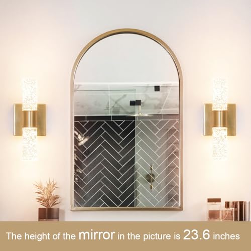 Image of Crystal LED Wall Sconces Set of 2, Brushed Gold Bathroom Light Fixtures, Modern Bathroom Sconce Lights with Wired LED for Bedroom,Living Room,Hallway | Gold Vanity Wall Lighting & Crystal Wall Decor