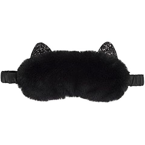 Vivid Hue Womens Sleep Mask Plush Cat Sleeping Mask Blindfold Travel Nap Night (Black) Cover