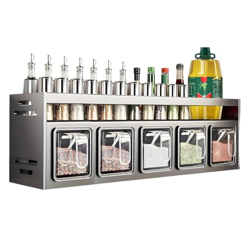 DREAMDWELL Kitchen Spice Rack,Kitchen Organizer and Storage Rack,Spice Organization for Cabinets Punch,Countertop Home Decor Multifunctional Double Layer 5 Gird Condiment Rack, Gray